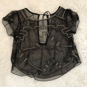 FREE PEOPLE- Beaded Mesh black top